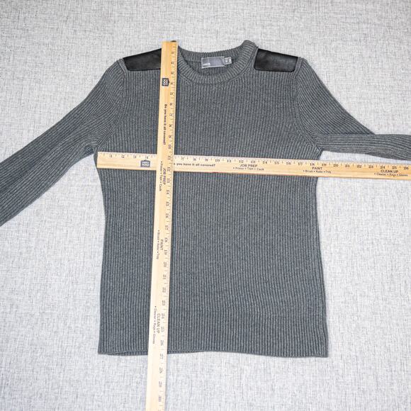 Vince Men's Cotton Ribbed knit Crew Sweater leather shoulder patch M - Picture 4 of 8